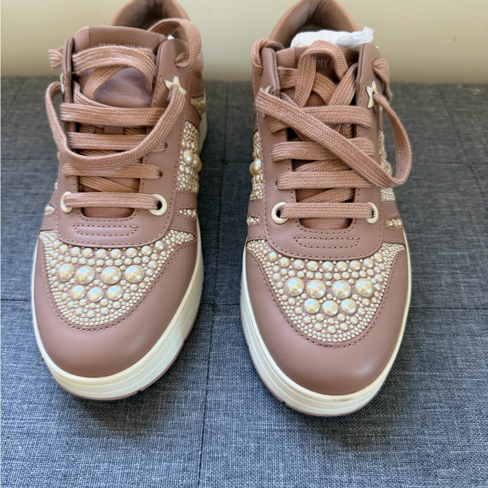 Jimmy Choo Pink Pearl Embellished Sneakers